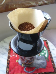 Grounds in pour-over brewer